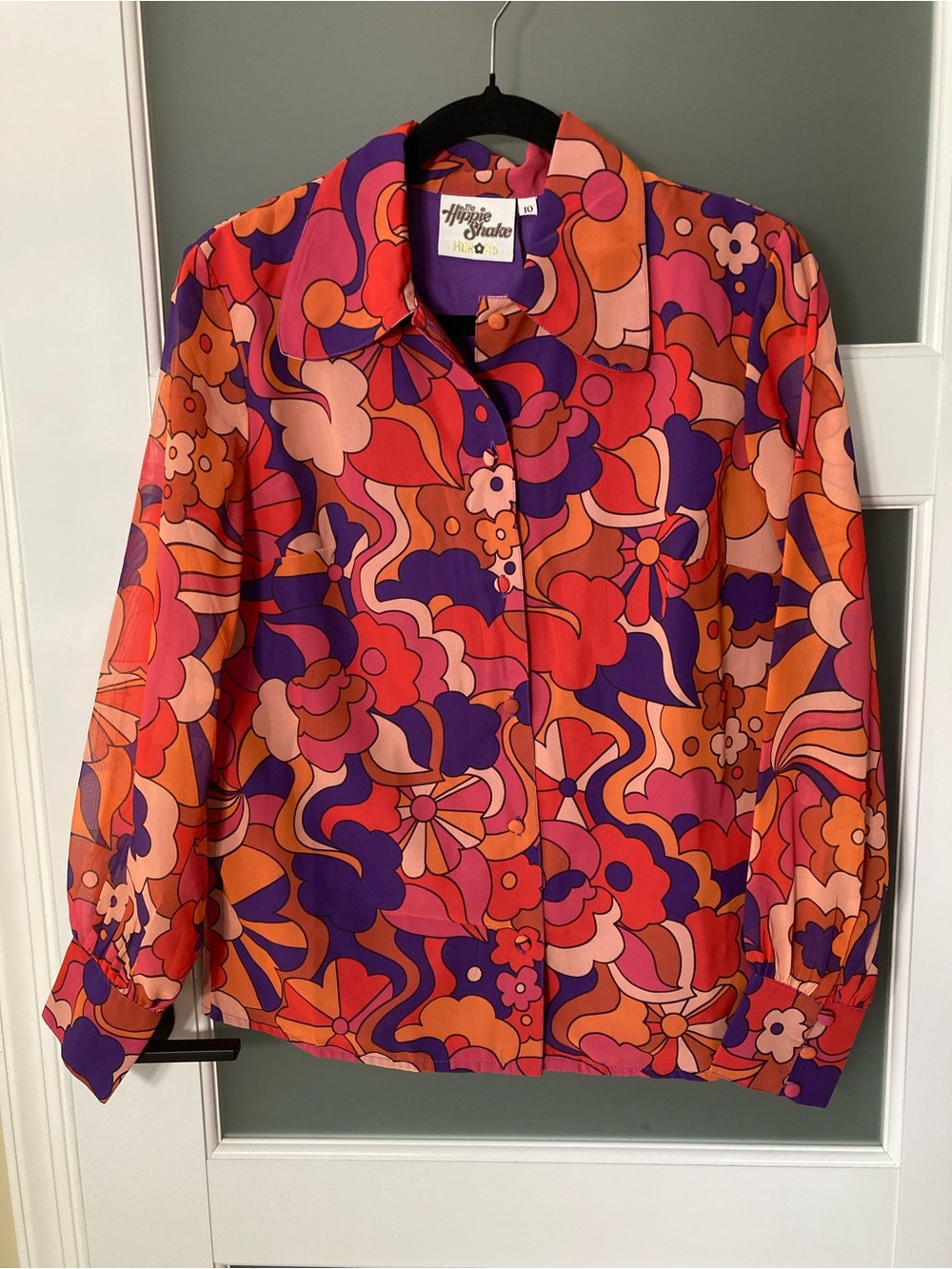The Hippie Shake Retro 70s Abstract Floral Blouse Sheer Arms - Lined - Size US6